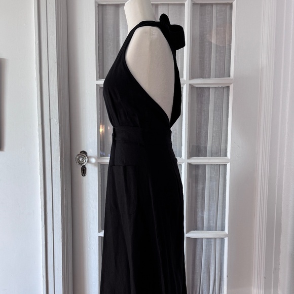 Behida Dolic Black Linen A-line Halter Midi Dress - Size Small - Picture 4 of 11
